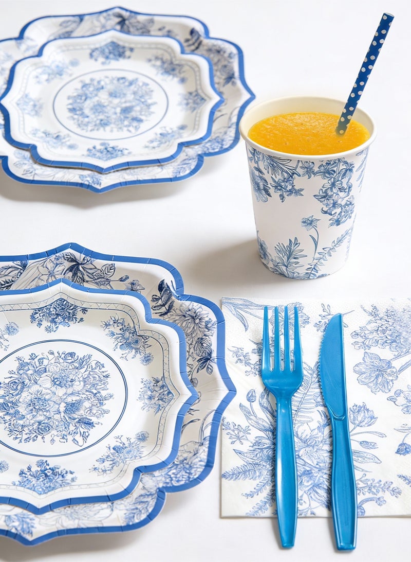 HomarKet 200PCS Disposable Dinnerware Set,25 Guest Party Supplies Dinner Set Include Paper Plates Napkin Cup Straw Plastic Spoon Fork Knive for Baby Shower,Wedding,Birthday (Flower) - Image 5